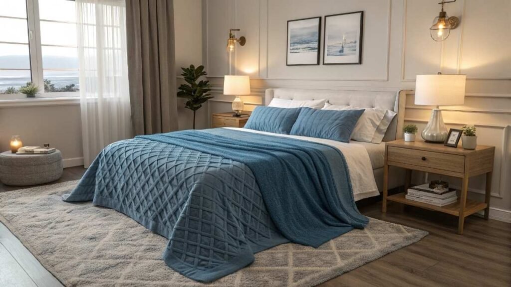A Stylish Bedroom with Throw Blanket