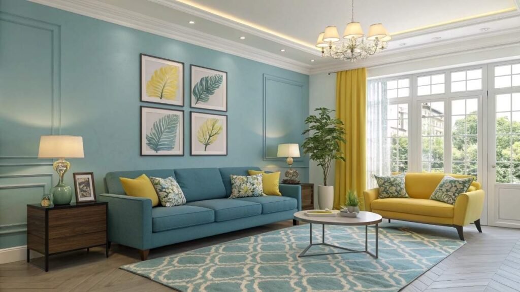 A living room with Decor lights 