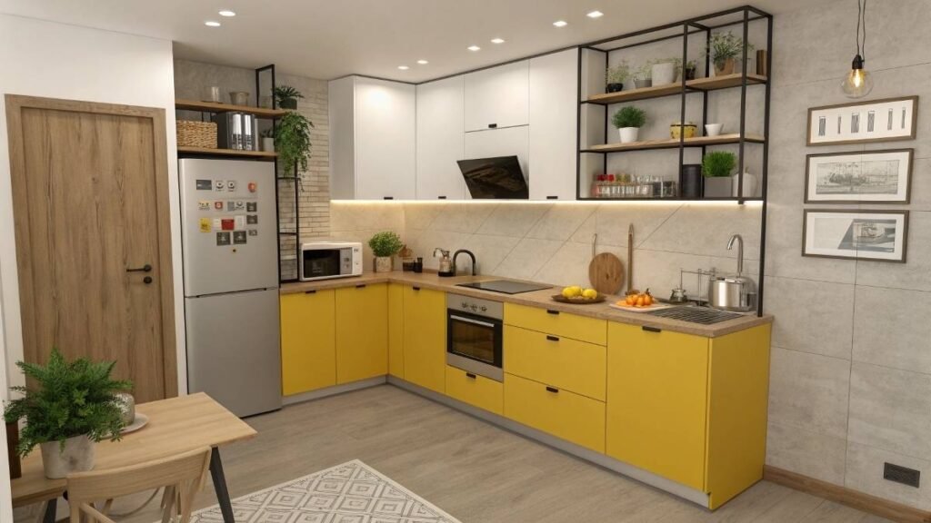 A kitchen room Use Bold yellow Countertop Decor