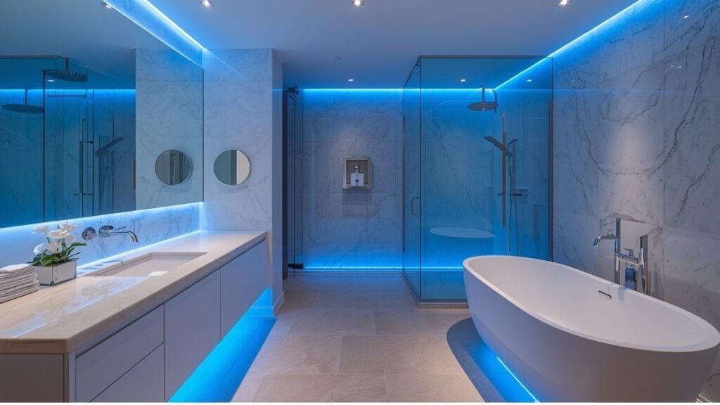 Modern bathroom with blue lighting