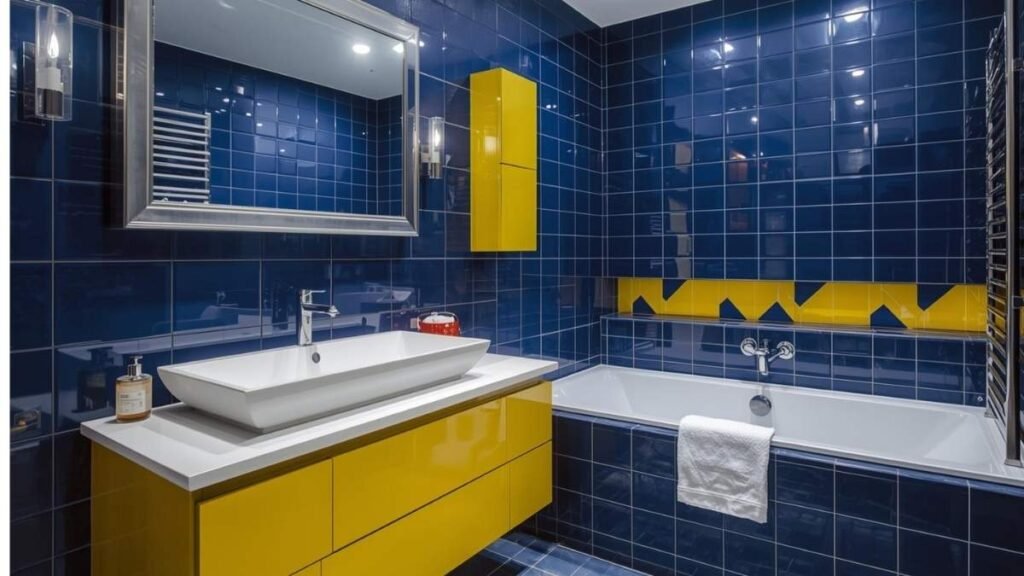 blue and yellow bathroom