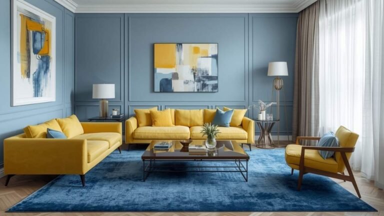 17 Modern Blue and Yellow Living Room Design Ideas