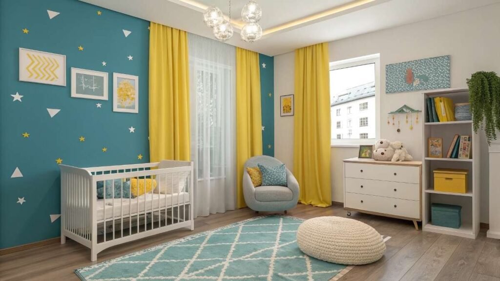 A stylish nursery room with soft lighting