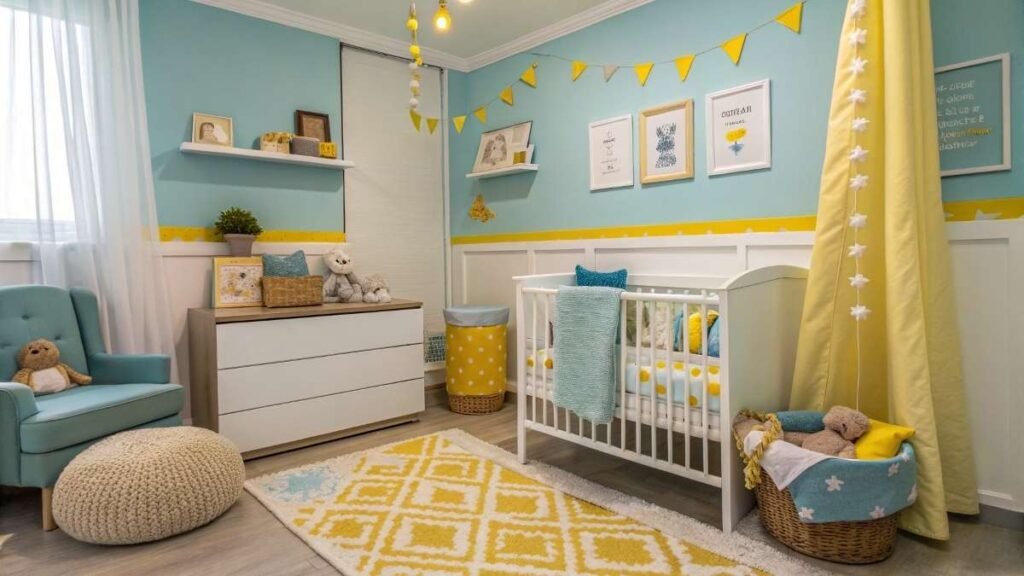 A Nursery Room With toy basket
